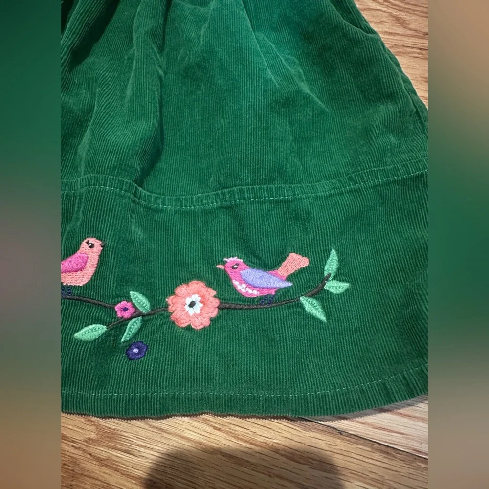 Gymboree Girls Green Corduroy Skirt‎ Shorts Under Embroidered Flowers Birds 5